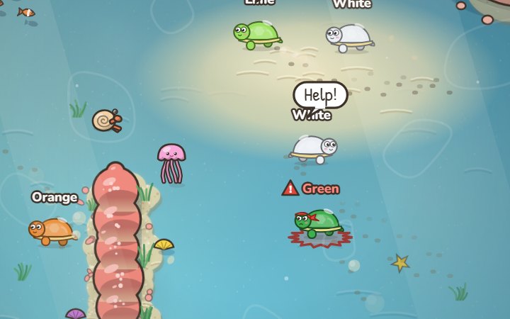 Hot Potato on the Coral Reef: a green turtle holds the potato beside a coral wall